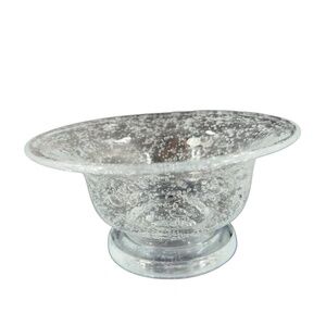 Vintage Hand Blown Footed Clear Art Glass Bowl Dish With Large Air‎ Bubbles